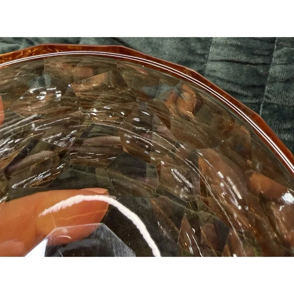 Oleg Cassini AMBER Crystal Bowl JACKIE PATTERN Diamond Cut